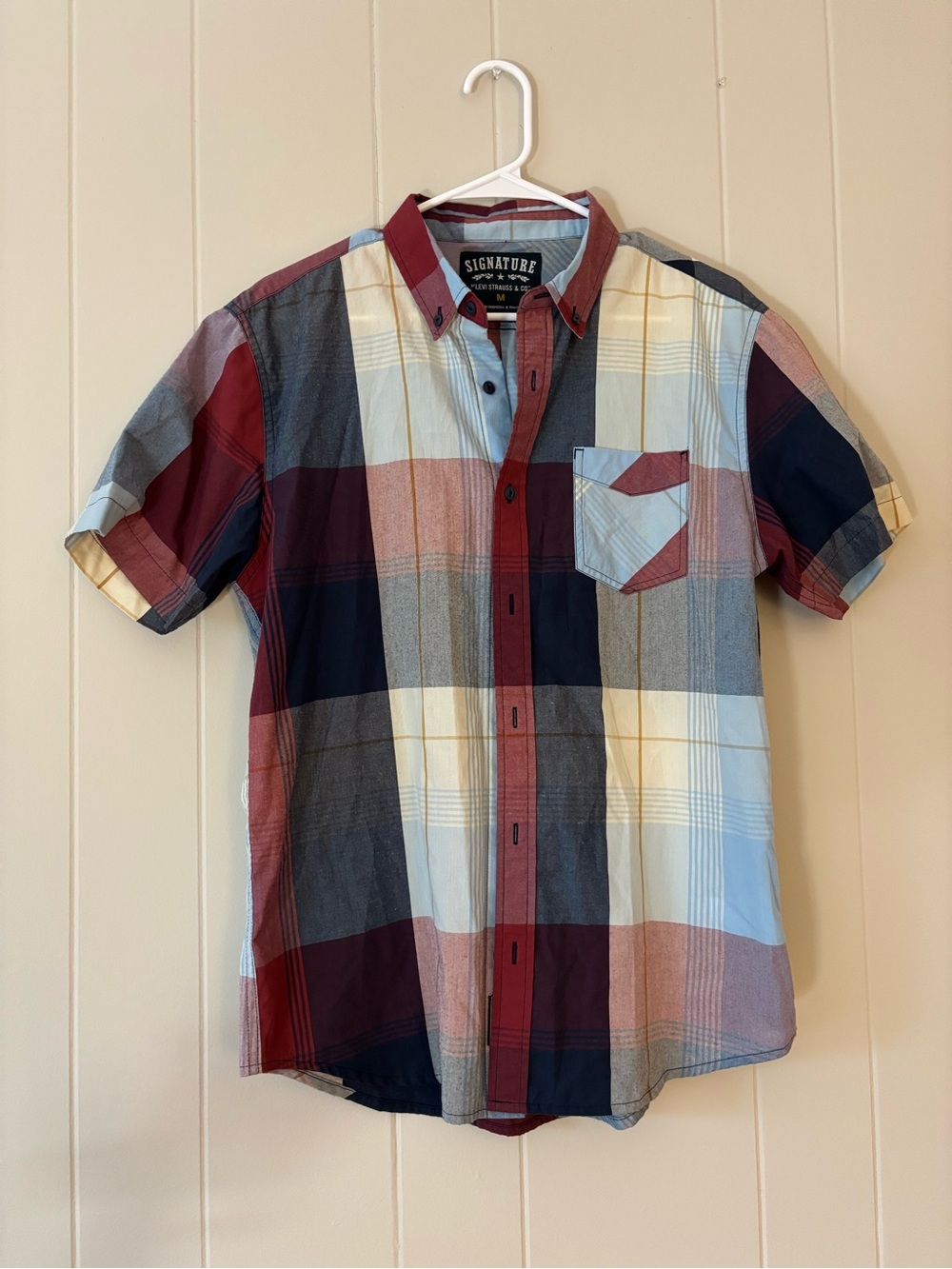 Signature By Levi’s Short-Sleeve Plaid Button-Up Shirt - Red Multi